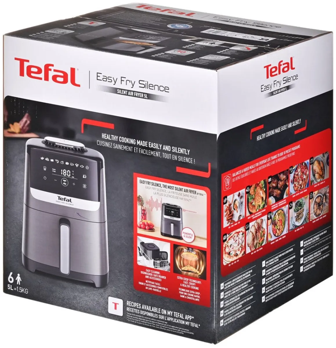 Tefal Easy Fry Silence EY551HE0 Airfryer 5L - 1500W - 10 Programma's - Zwart