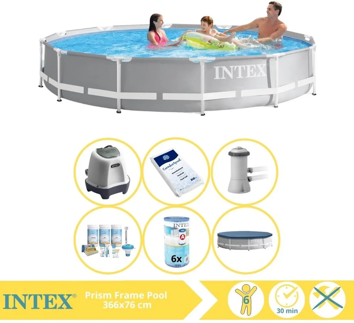 Intex Prism Frame 26712GN Opzetzwembad 366x76cm - Grijs/Wit - afbeelding 2 van 6