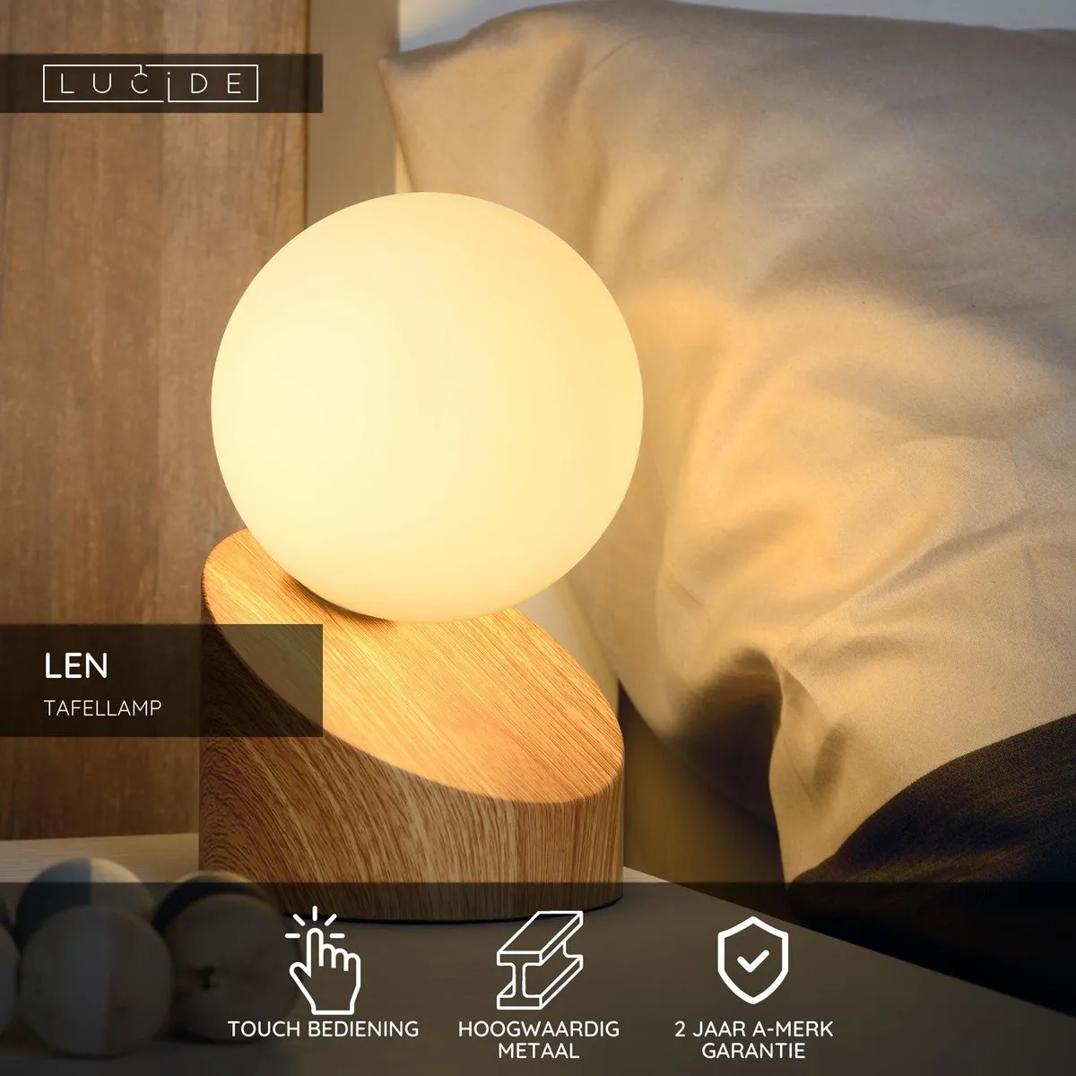 Lucide LEN Tafellamp - Ø10cm - Licht hout
