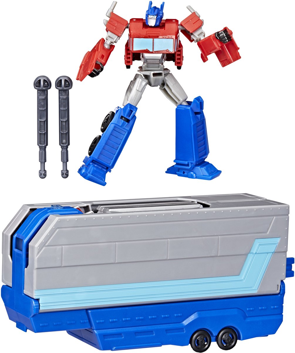 Hasbro Transformers speelgoed EarthSpark Optimus Prime Battle Trailer robot.