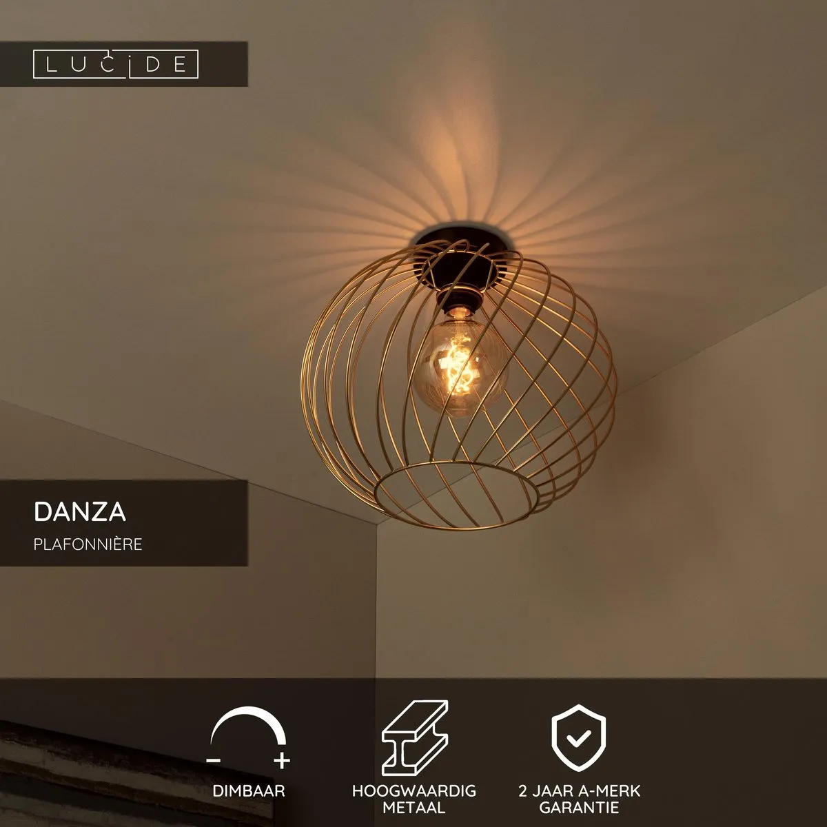 Lucide Danza Plafonnière Ø40cm - Mat Goud/Messing