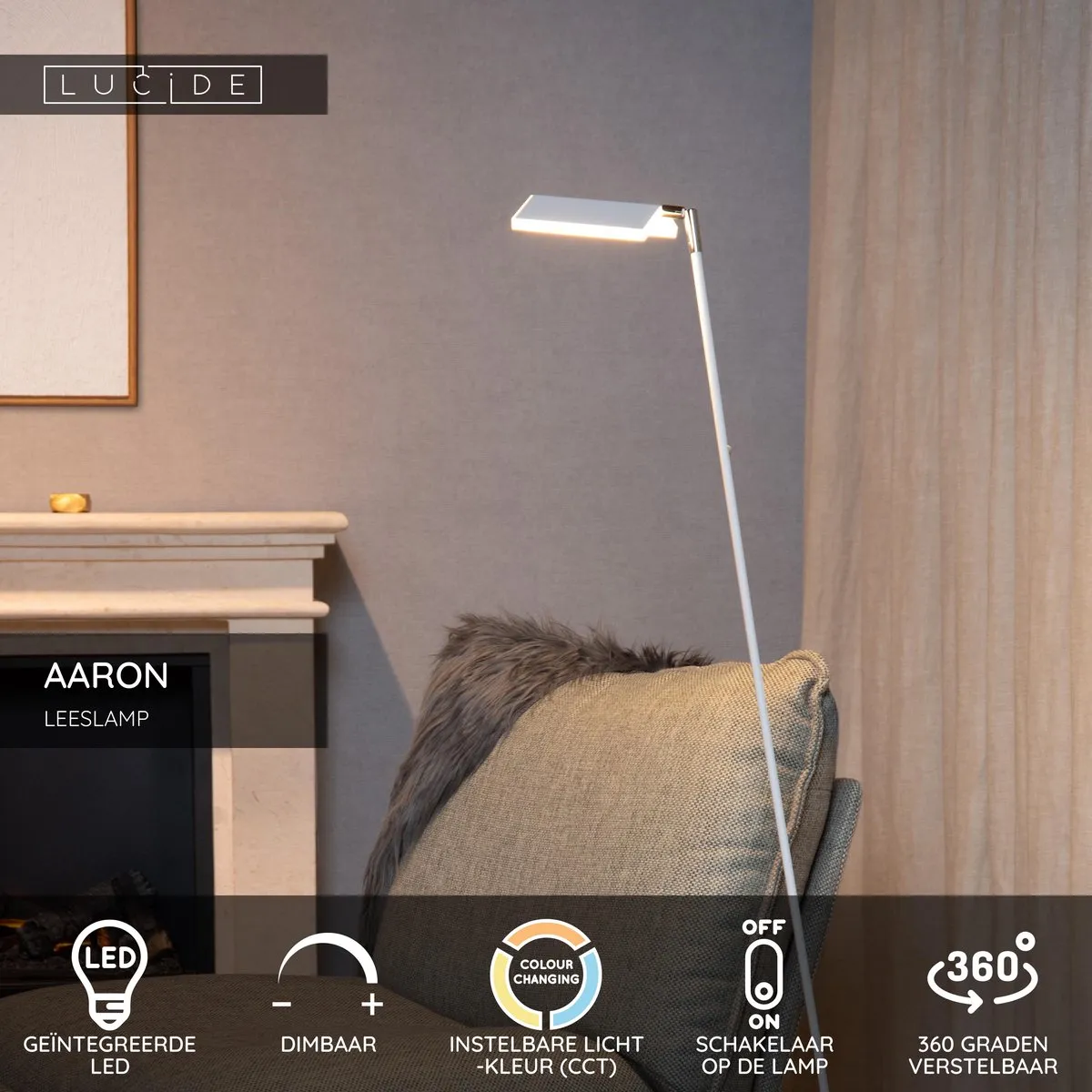 Lucide AARON LED Leeslamp 12W - Wit - 2700K/4000K