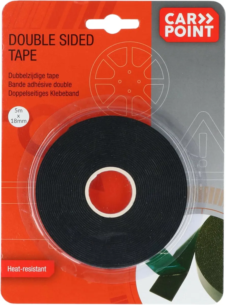 Carpoint Dubbelzijdige Tape 18mm x 5m - Hittebestendig - Zwart