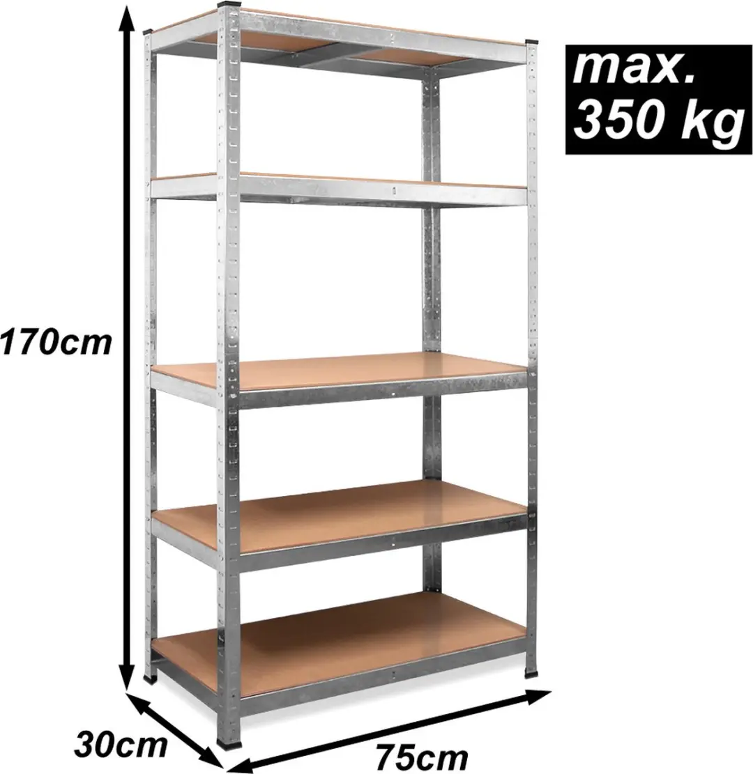 Monzana Opbergrek Metaal 5 Planken - 170x75x30cm - Zilver