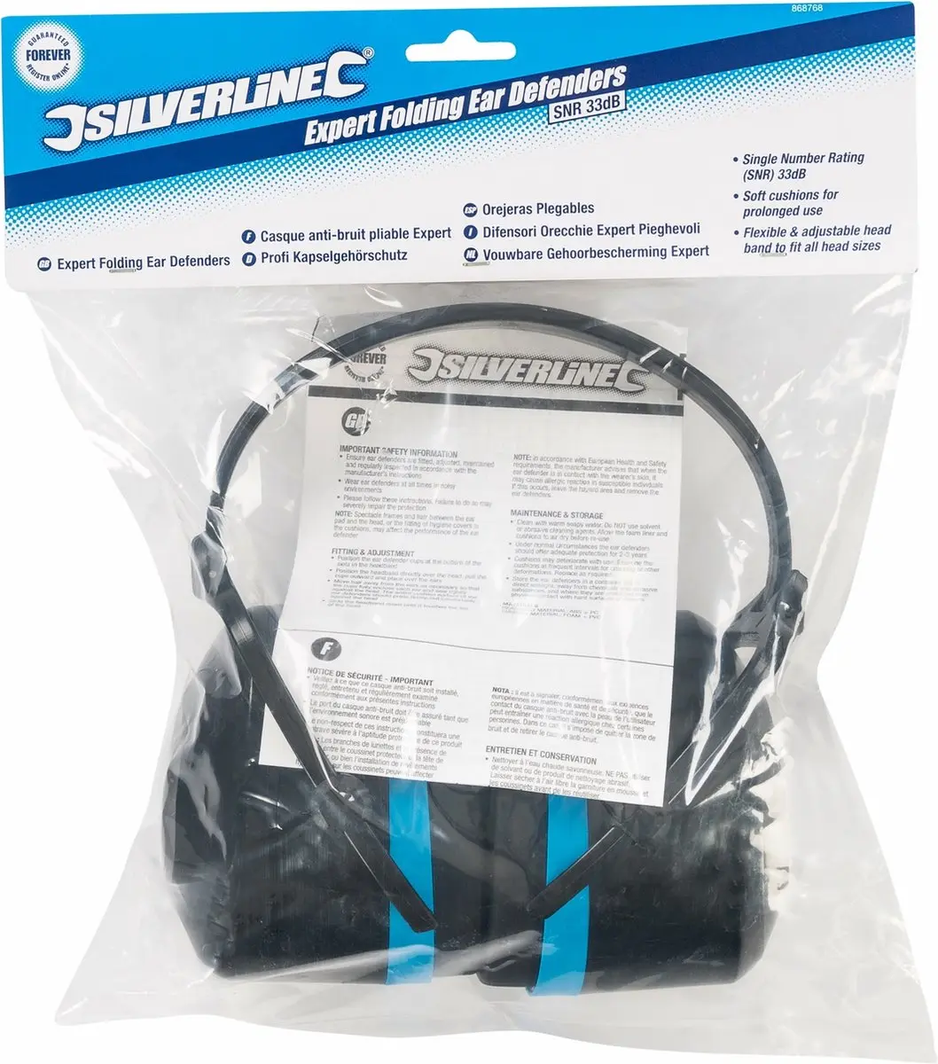 Silverline Vouwbare Gehoorbeschermers SNR 33dB - Zwart/Blauw