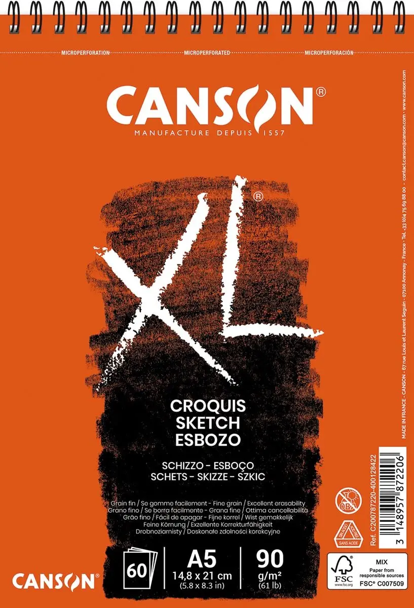 Canson XL Sketch Schetspapier 90g A5 - 5 Stuks