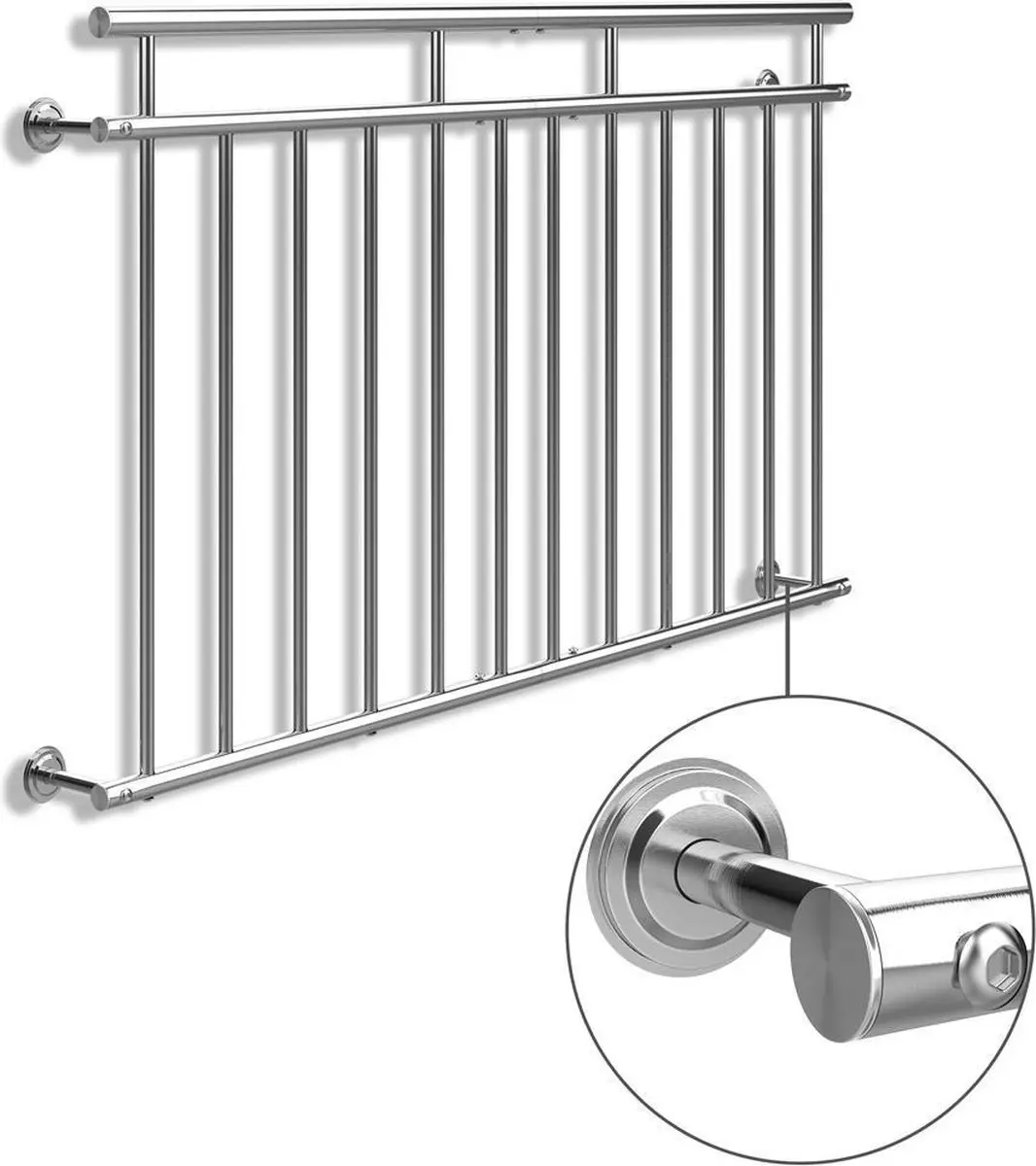 Monzana Franse Balkonreling 90x156cm - 7 Spijlen Zilver