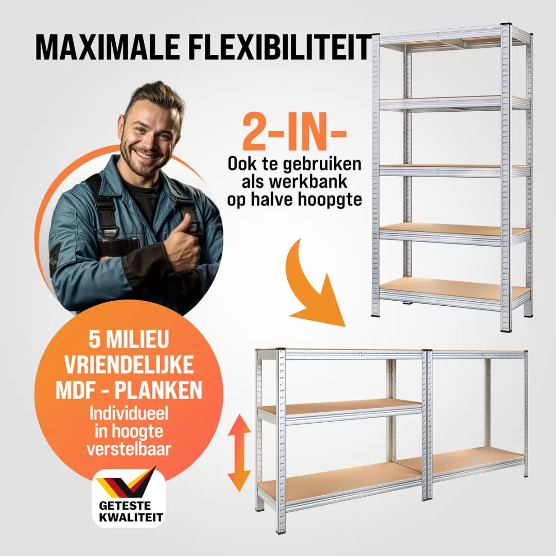 Monzana Stellingkast Set 2x 180x90x40cm - 10 Planken - Zilver