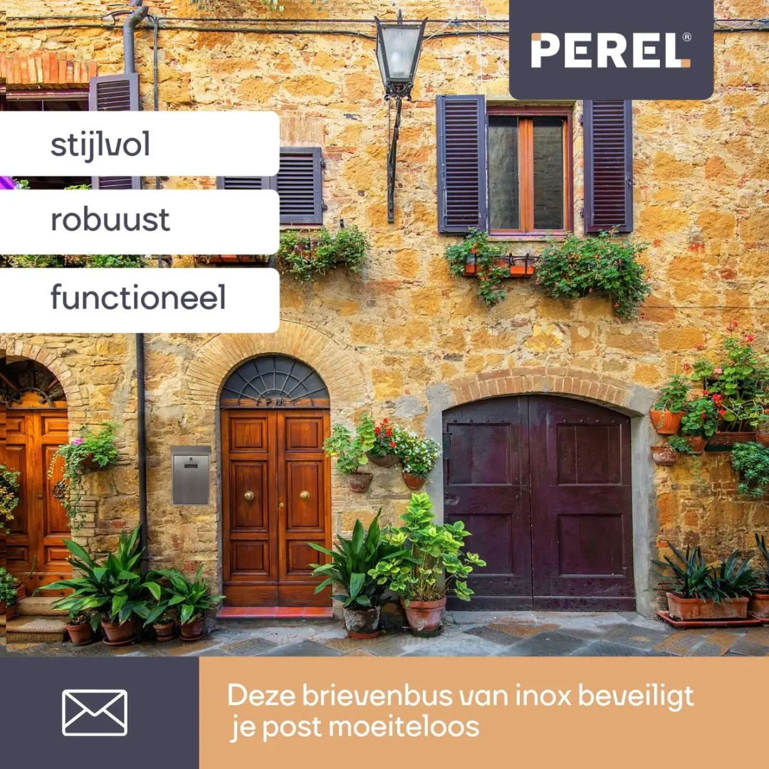 Perel Brievenbus Berlin Wandmontage 36,5x27cm - Inox - Met slot & 2 sleutels