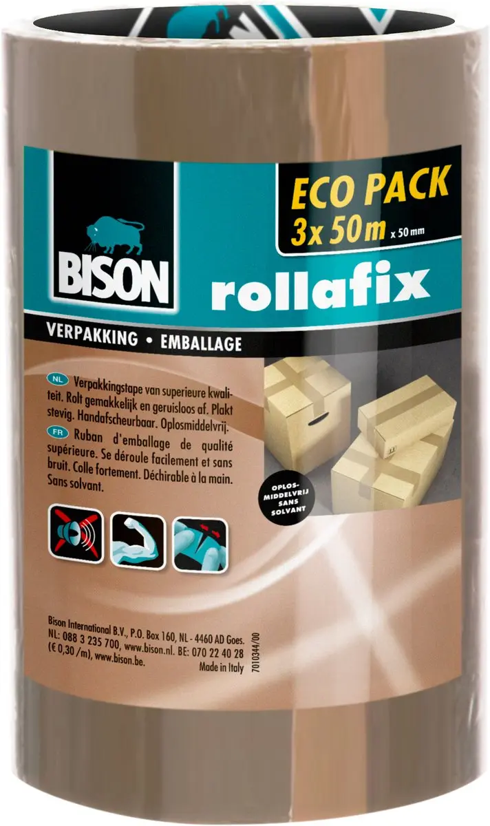 Bison Rollafix Verpakkingstape Bruin 50m x 5cm - 3 Stuks