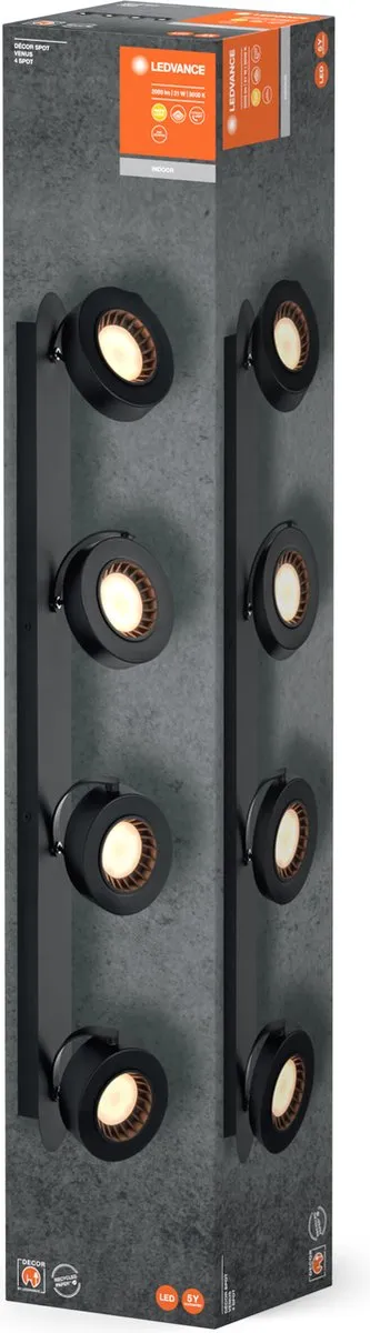 LEDVANCE Decor Spot Venus Black 4 Spot - 21W 910lm Warm Wit - afbeelding 4 van 5