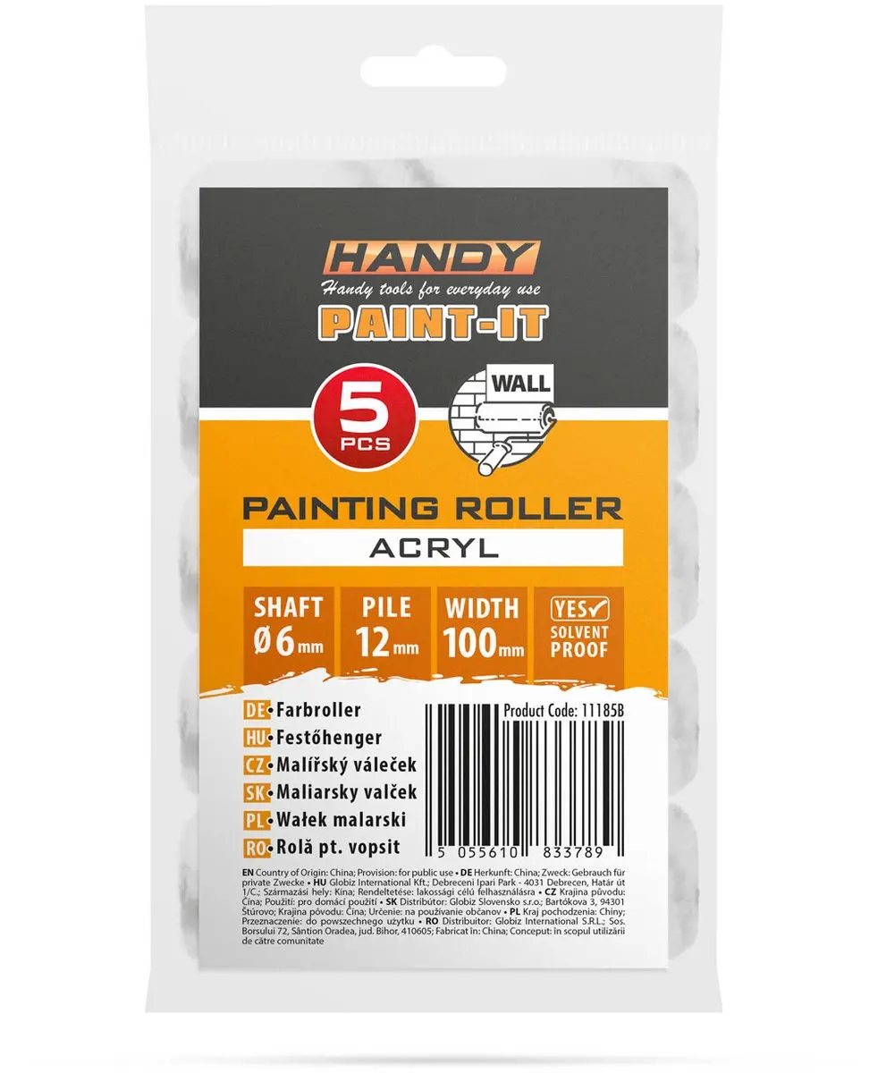 Handy Verfrollers Acryl 100mm - 5 Stuks - Grijs/Wit