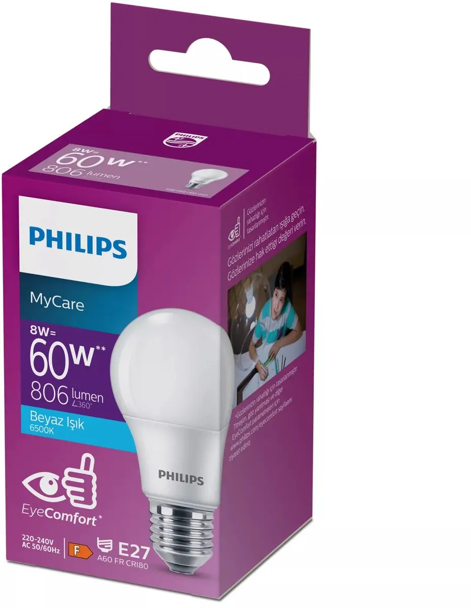 Philips LED A60 E27 8W 6500K - Daglicht - Mat