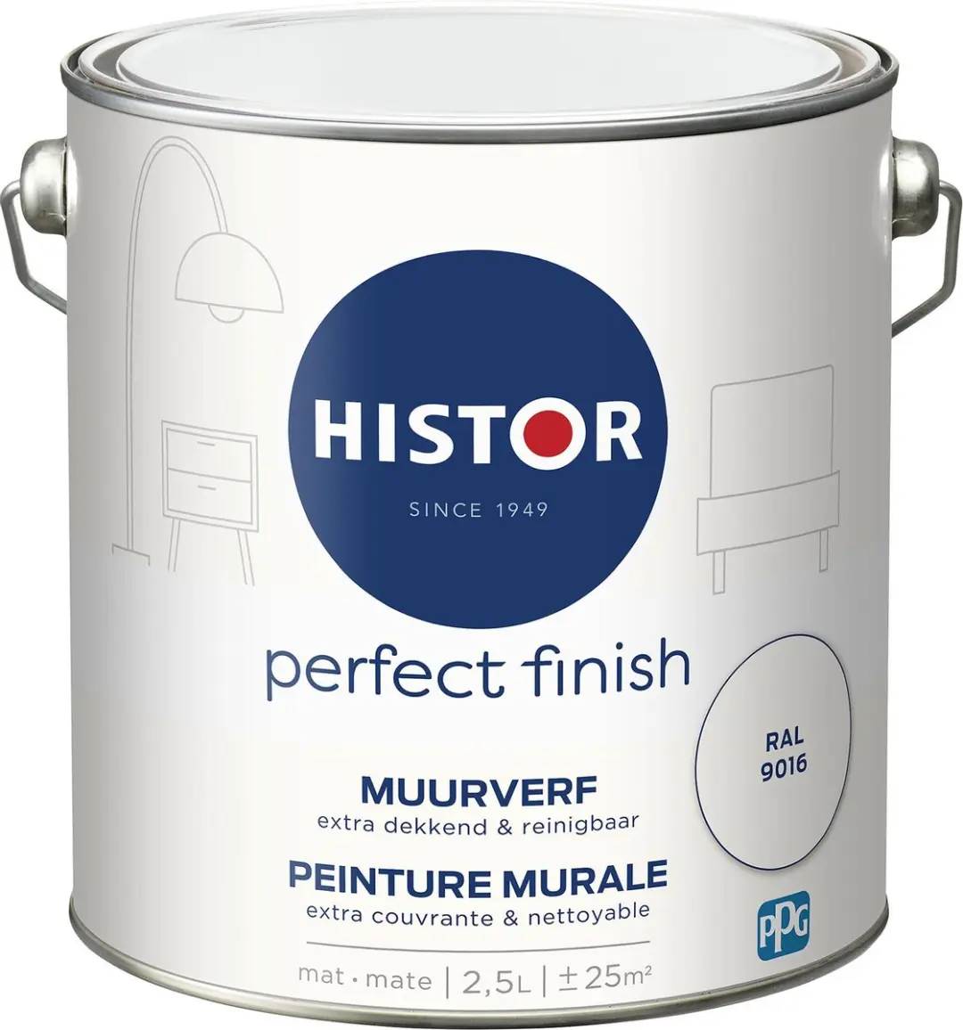 Histor Perfect Finish Muurverf Mat RAL 9016 Wit - 2,5L
