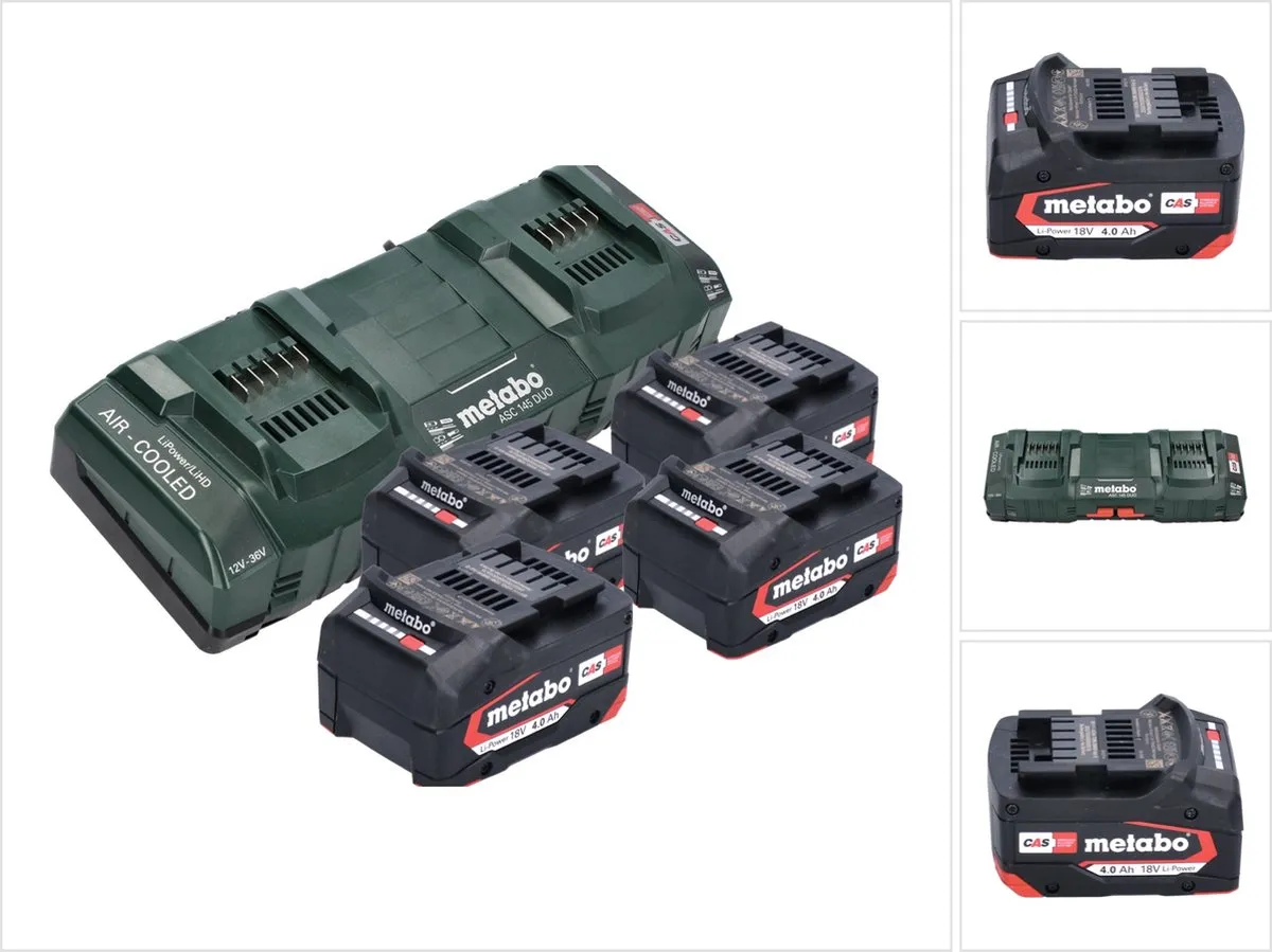Metabo Li-Power 4x 18V 4.0Ah CAS Accu + ASC 145 DUO Snellader