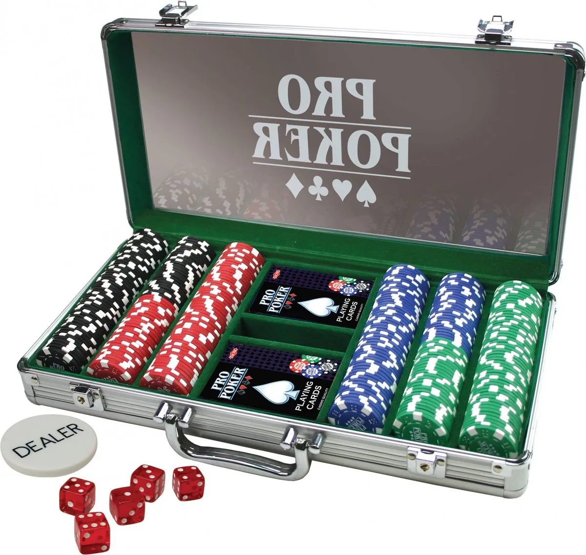 Tactic Pro Poker Set 300 Chips - Aluminium Koffer - Inclusief Kaarten & Dobbelstenen