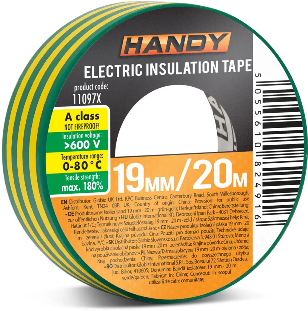 Handy Isolatietape Groen/Geel 20m x 19mm - 10 Rollen - afbeelding 2 van 3