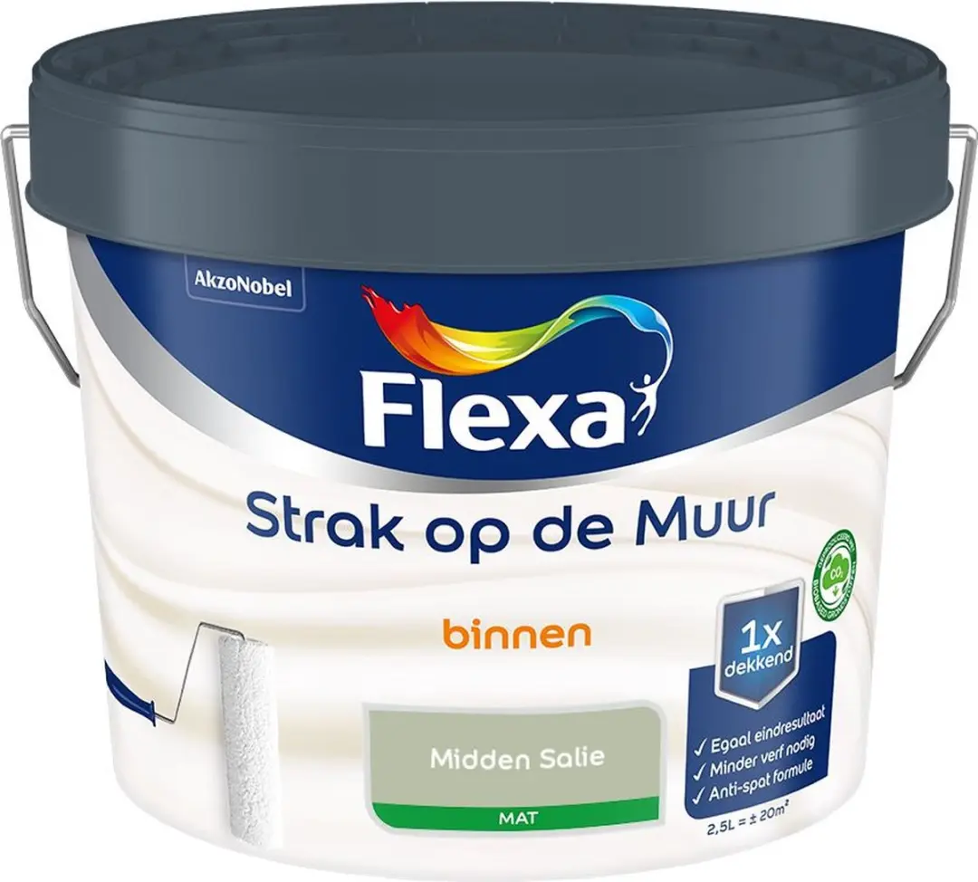 Flexa Strak Op De Muur Binnen Mat Midden Salie Mengverf 2,5L