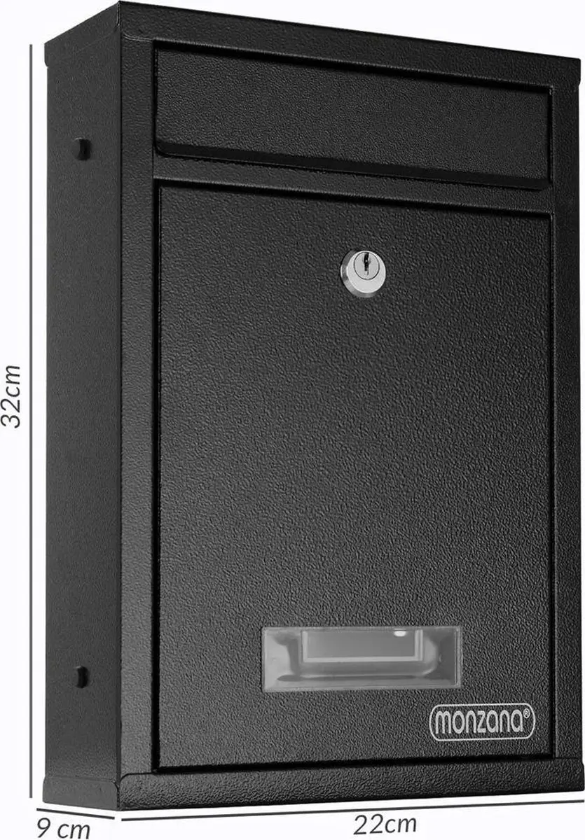 Monzana Brievenbus - 2 Sleutels Cilinderslot 32x22x9cm - Zwart - afbeelding 6 van 6