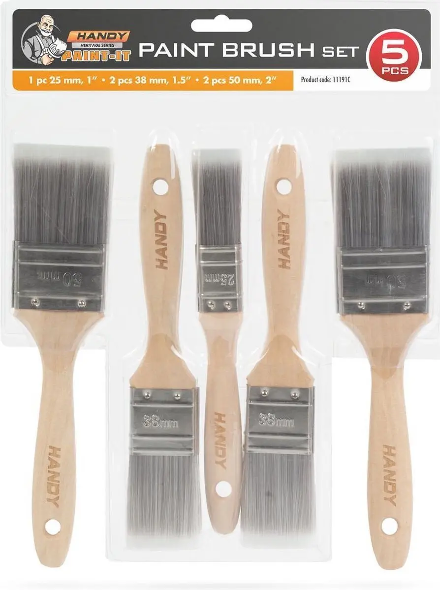 Handy Platte Verfkwasten Set 5 Stuks - 50mm - Hout
