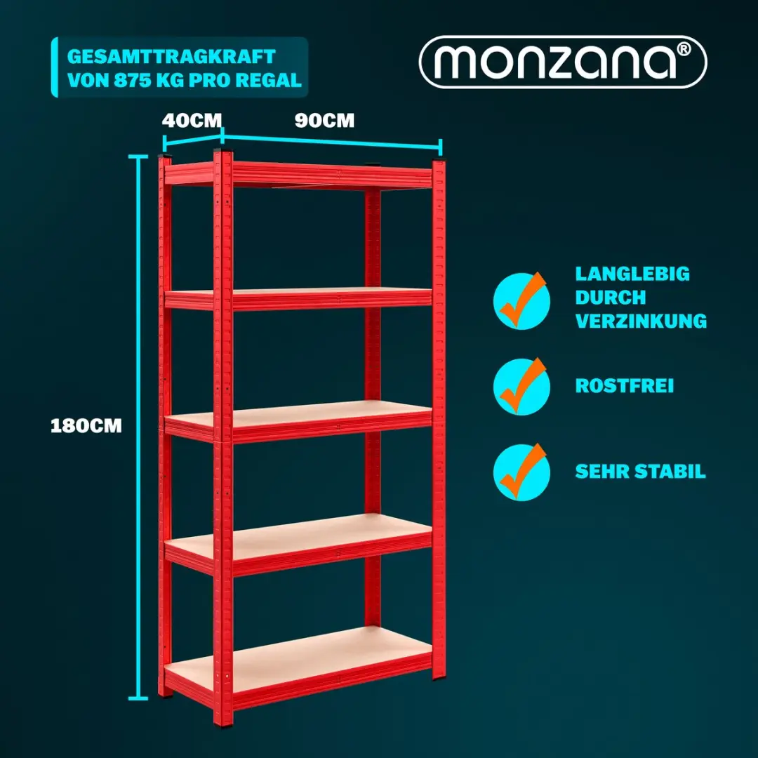 Monzana Stellingkast Set 2x 180x90x40cm - 1750kg - Rood