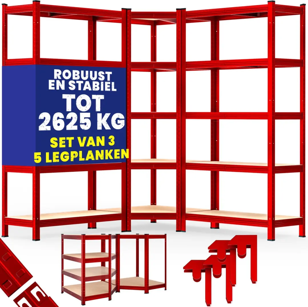 Monzana Stellingkast 996809 - Set van 3 Hoek 190x90x40cm - Rood