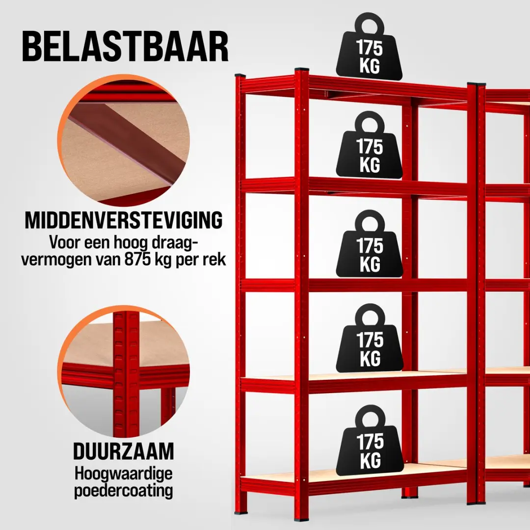 Monzana Stellingkast 996809 - Set van 3 Hoek 190x90x40cm - Rood