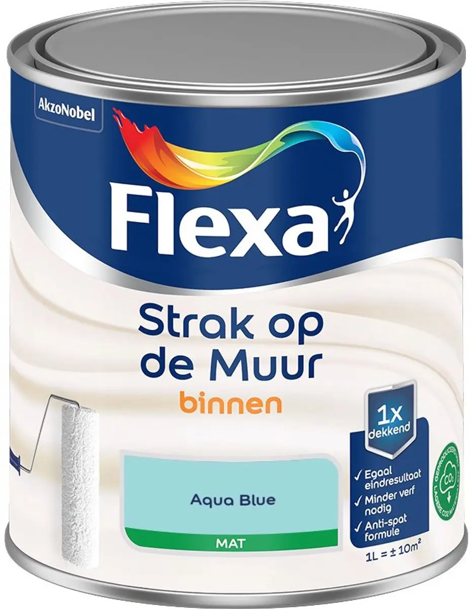 Flexa Strak Op De Muur Binnen Mat Aqua Blue Mengverf 1L