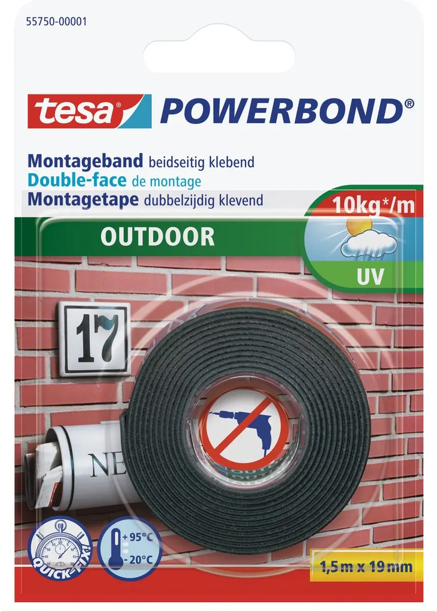 Tesa Dubbelzijdig Montagetape Buiten 1,5m - 2 Rollen - Zwart