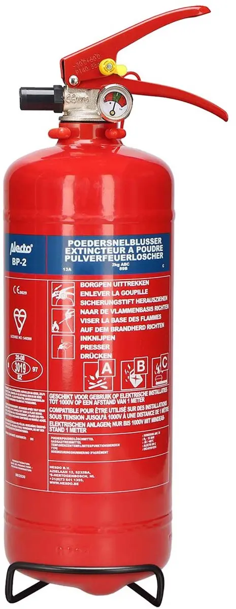 Alecto BP-2 Poederblusser 2KG - Brandklasse ABC - Rood