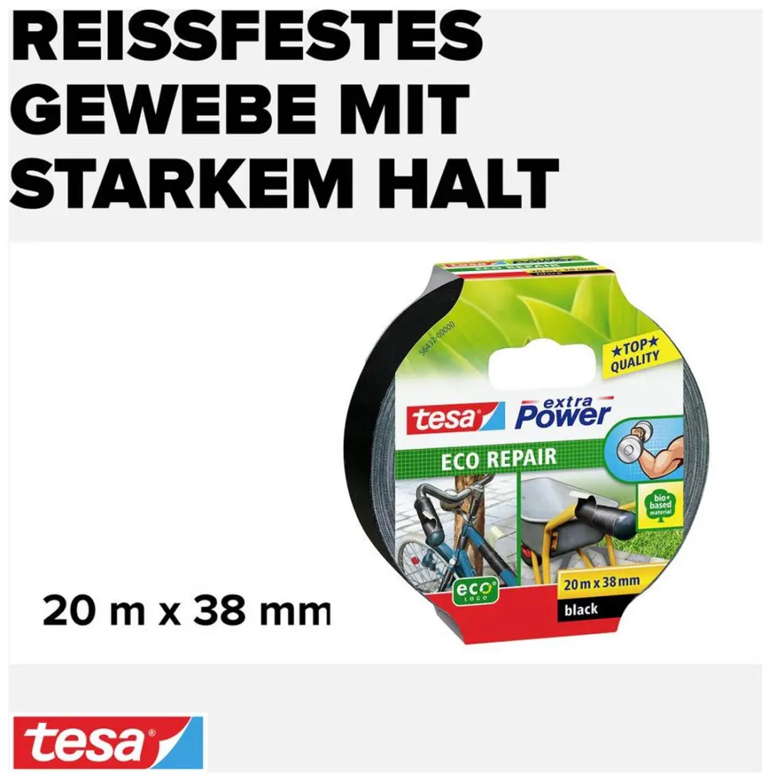 Tesa ECO REPAIR 56432-00000 Textieltape 20m x 38mm - Zwart