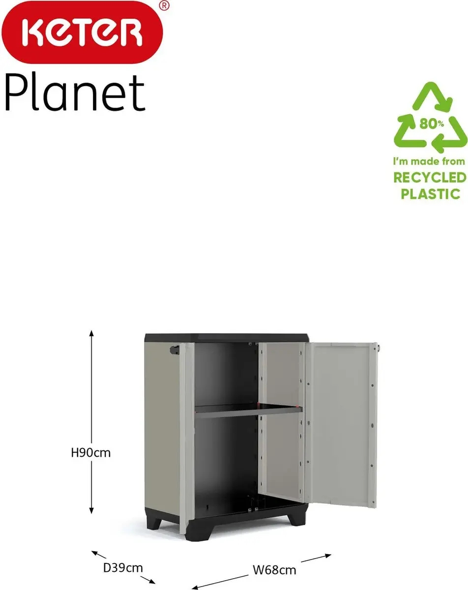 Keter Planet Lage Kast 68x39x90cm - Grijs/Zwart