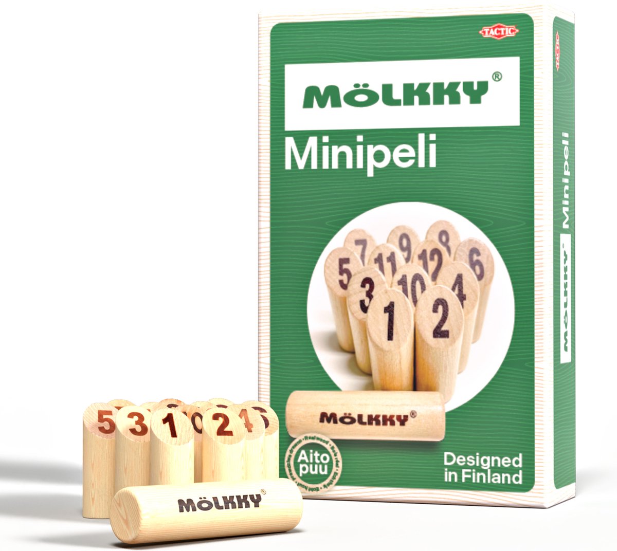 Tactic Mölkky Mini – Vang- en Werpspel - Origineel Fins Houten Werpspel In Mini Formaat – Duurzaam Berkenhout – Met Gratis Score-App