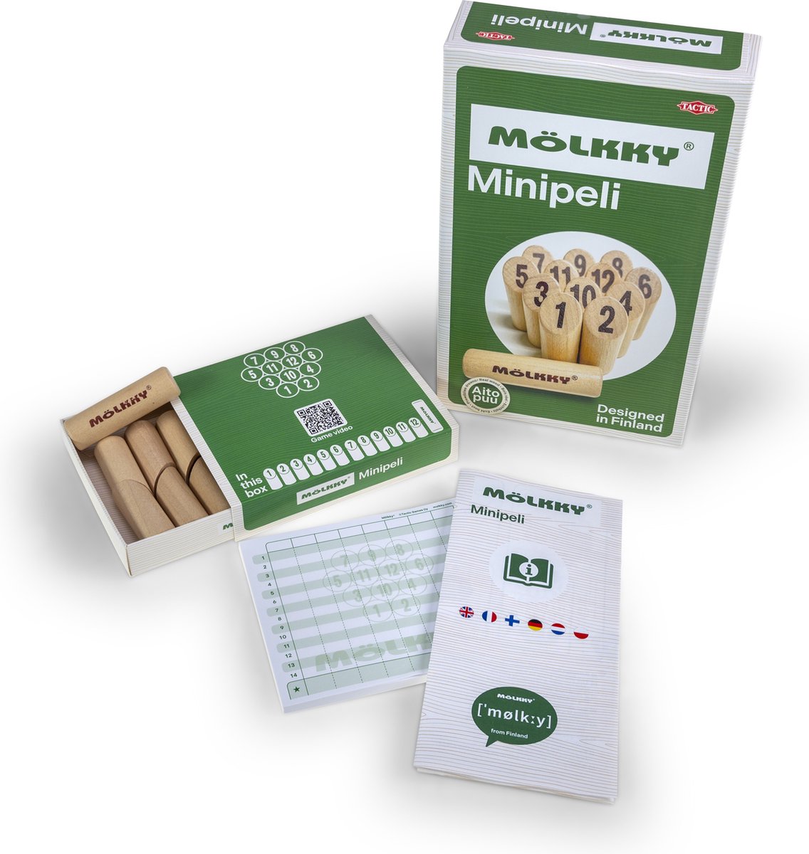 Tactic Mölkky Mini – Vang- en Werpspel - Origineel Fins Houten Werpspel In Mini Formaat – Duurzaam Berkenhout – Met Gratis Score-App