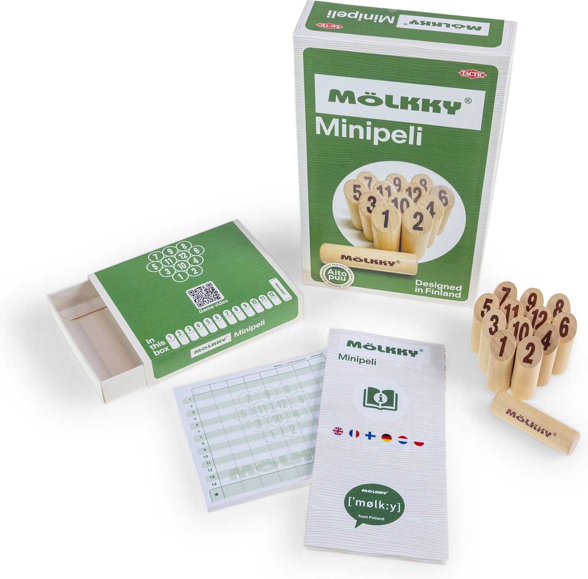 Tactic Mölkky Mini – Vang- en Werpspel - Origineel Fins Houten Werpspel In Mini Formaat – Duurzaam Berkenhout – Met Gratis Score-App