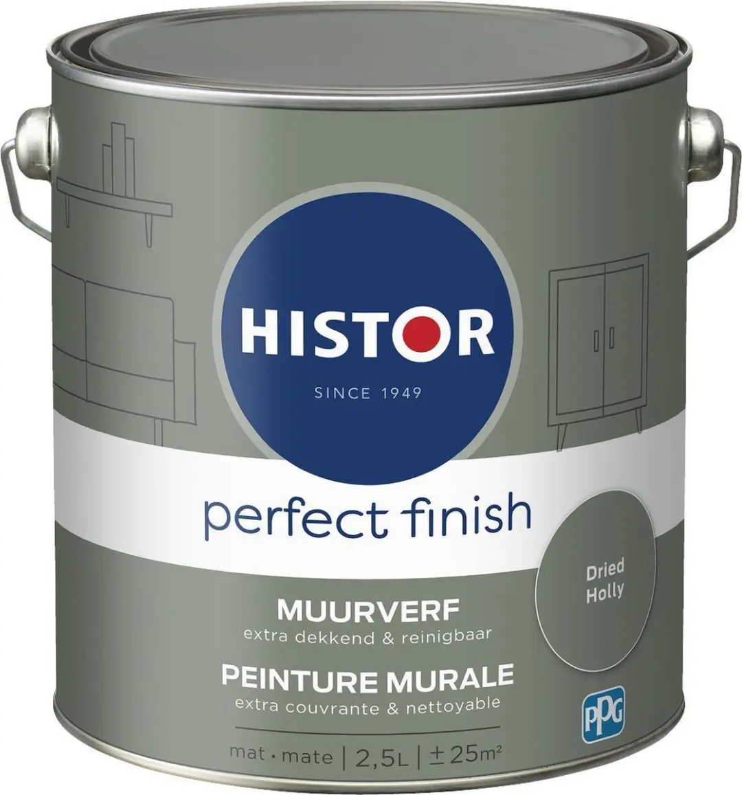 Histor Perfect Finish Muurverf Mat Dried Holly 2.5L - Groen