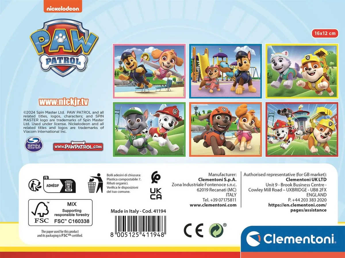 Clementoni Paw Patrol 12-delige Puzzel - 6 Afbeeldingen