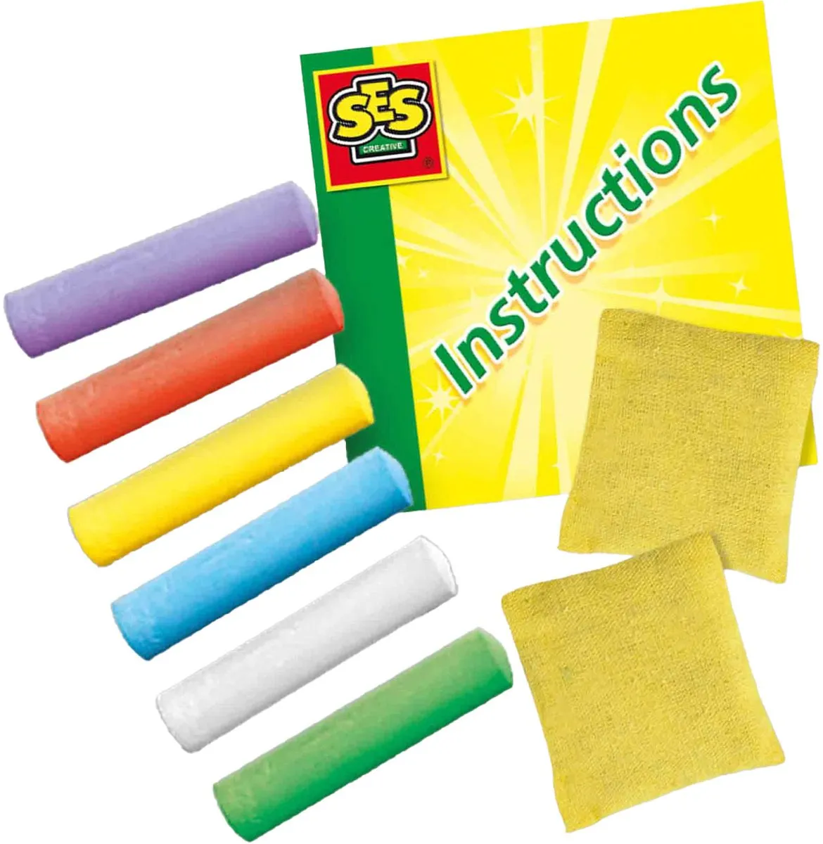 SES Creative Stoepkrijt Spellen 5-in-1 - 6 Kleuren + 2 Pittenzakjes
