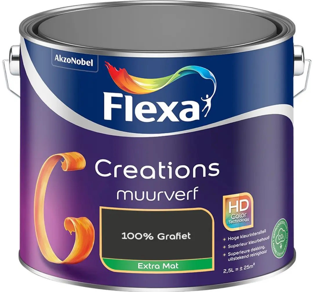 Flexa Creations Muurverf Extra Mat 100% Grafiet 2,5L