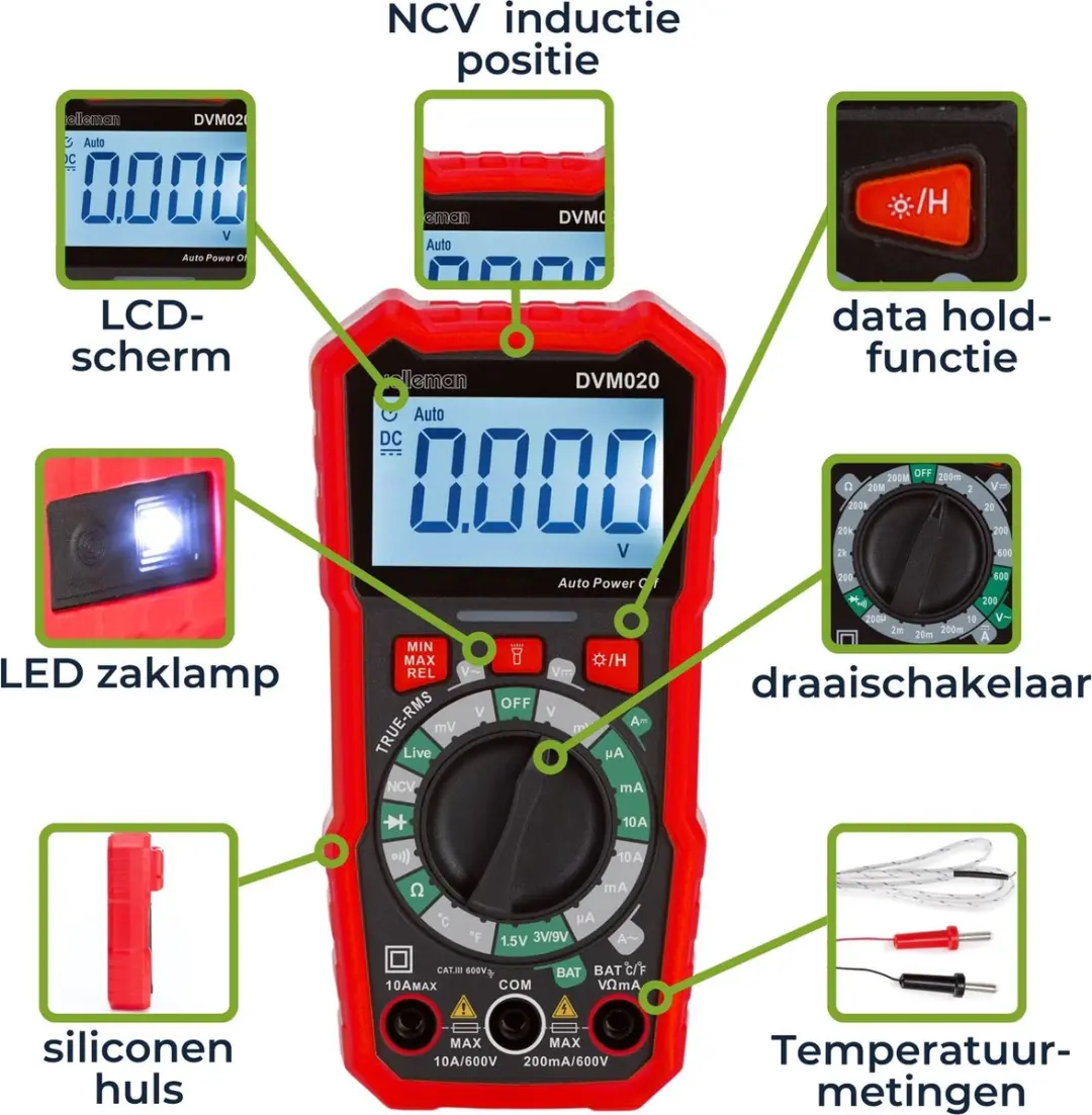 Velleman DVM020 Digitale Multimeter - Rood/Zwart