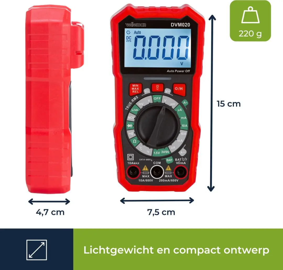 Velleman DVM020 Digitale Multimeter - Rood/Zwart