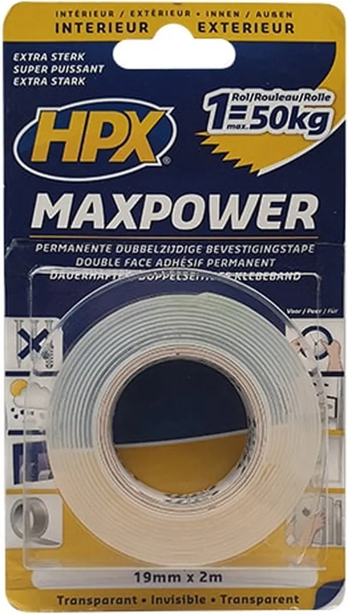 HPX Max Power Transparante Bevestigingstape 19mm x 2m