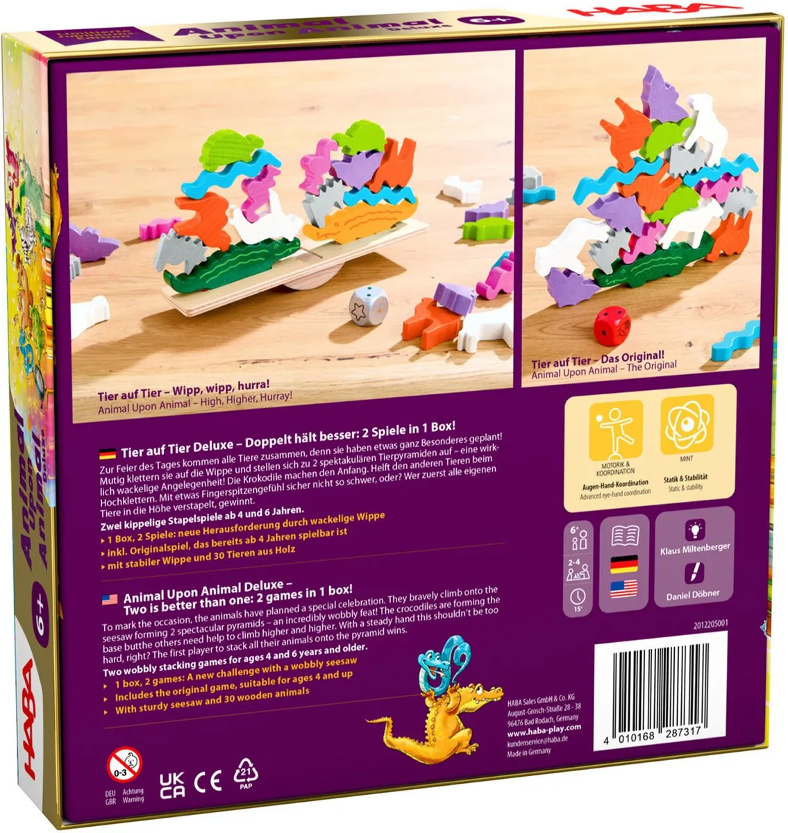 HABA Animal Upon Animal Deluxe, Bordspel, Training van de fijne motoriek (vaardigheid), 6 jaar, 10 min