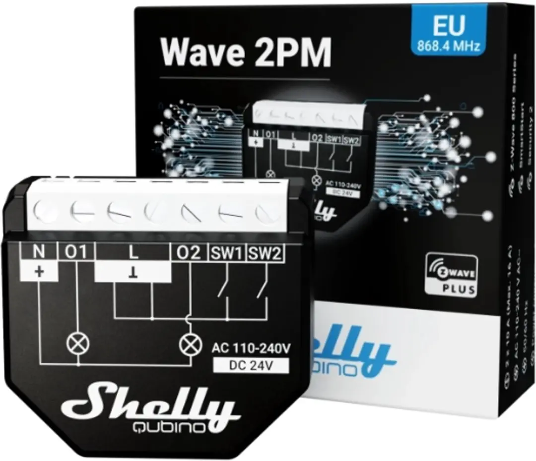 Shelly Qubino Wave 2PM Z-Wave Schakelactor - Zwart