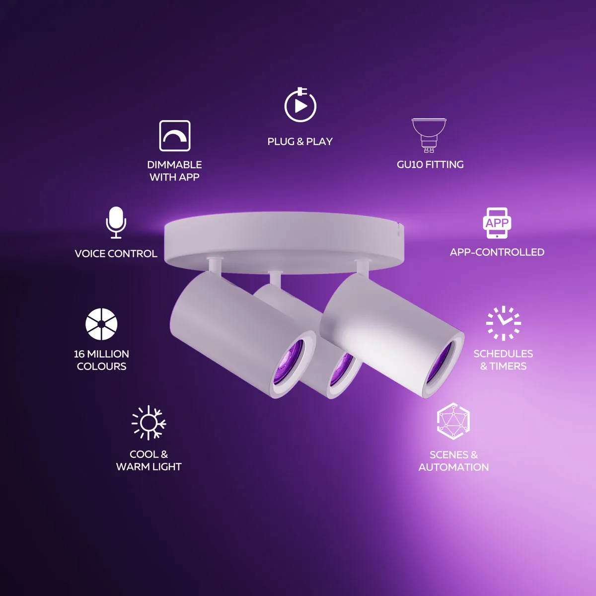 Calex Smart Plafondlamp 3-Lichts RGBW - 20cm Wit