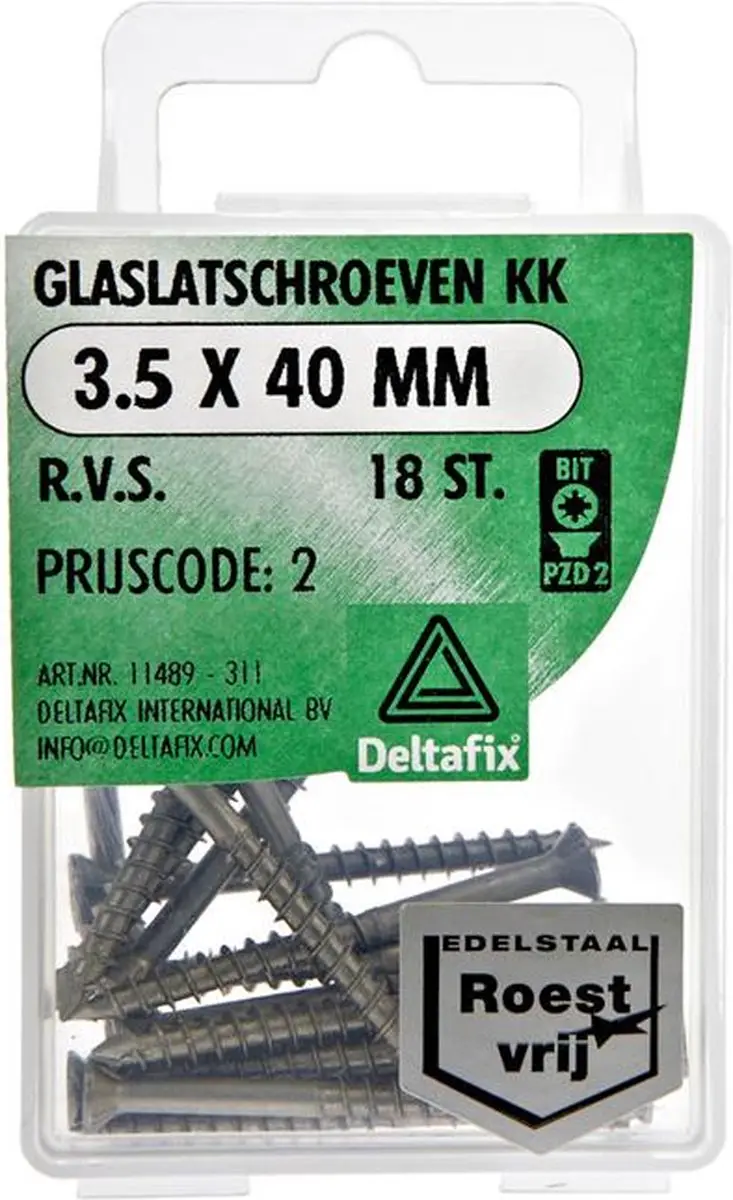 Deltafix Glaslatschroeven Kruiskop 3.5x40mm RVS - 18 Stuks