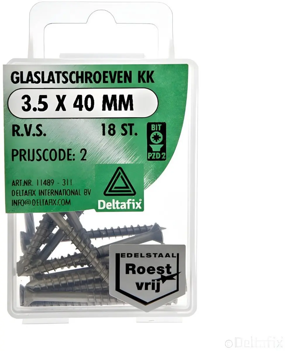 Deltafix Glaslatschroeven Kruiskop 3.5x40mm RVS