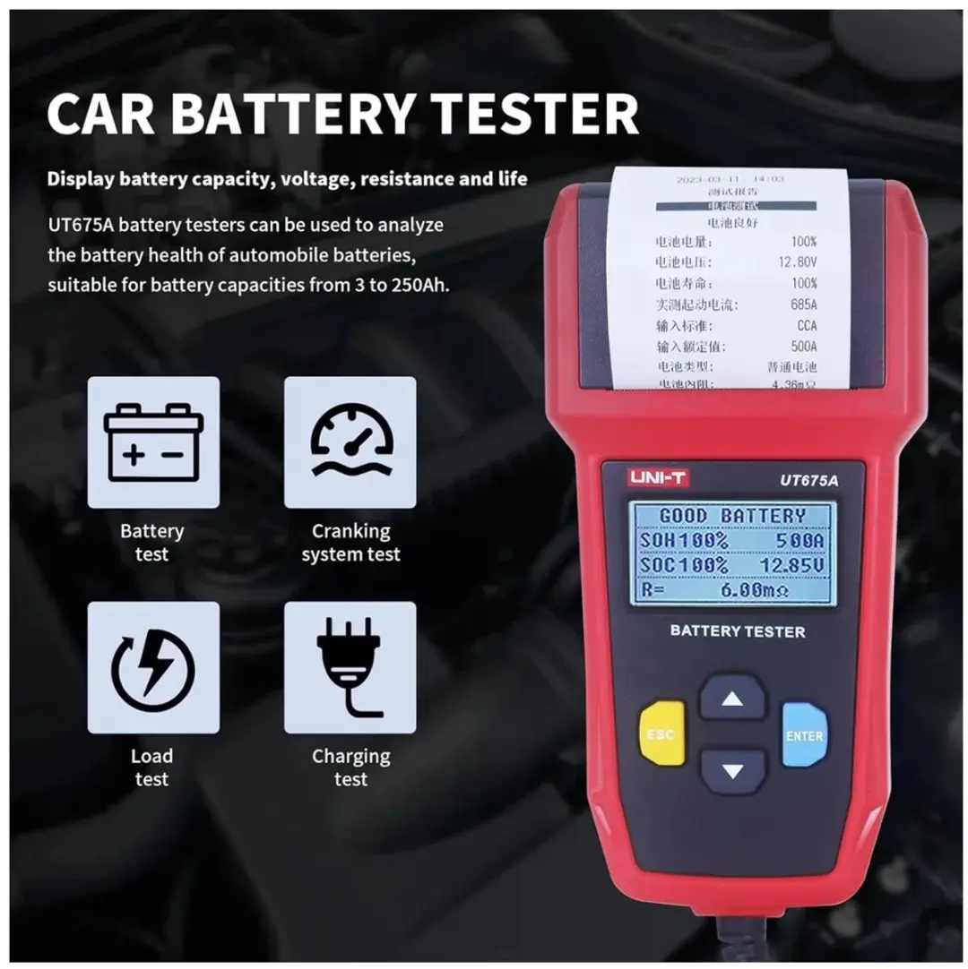 UNI-T UT675A Accutester 12V/24V - 5 standen - Zwart/rood