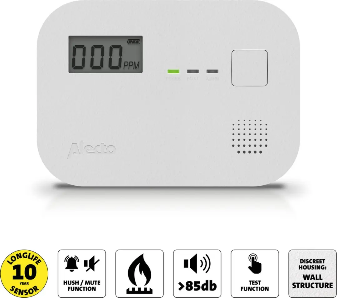 Alecto COA3920 Koolmonoxidemelder - 10 Jaar Sensor - Wit