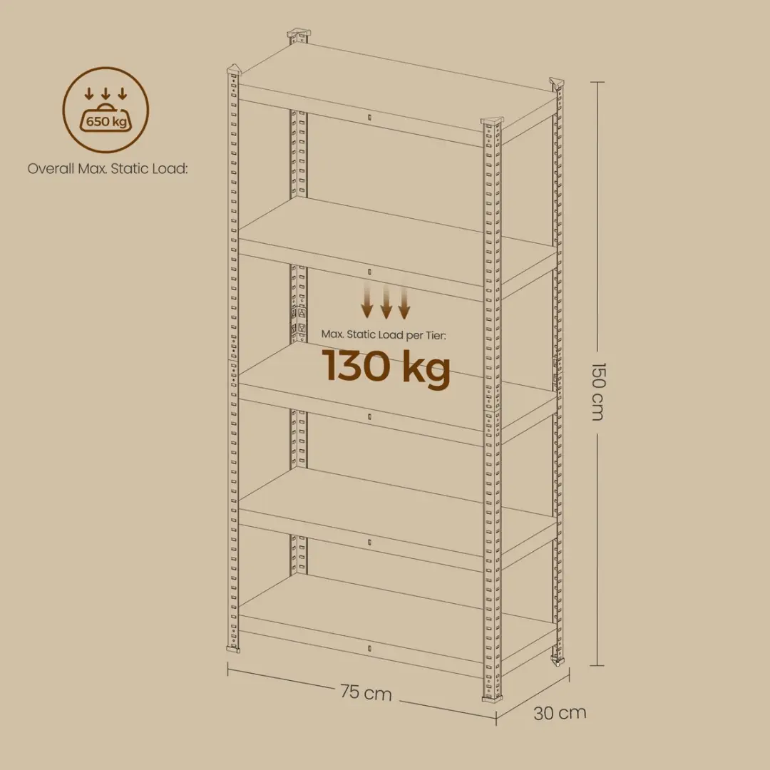 Songmics 5-laags Opbergrek - 650 kg - Bruin/Zwart - afbeelding 6 van 6